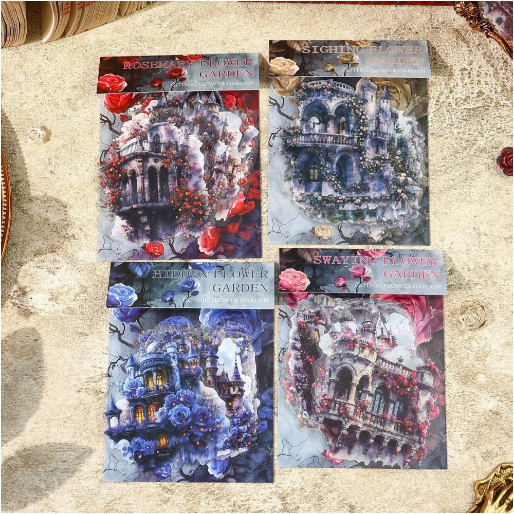 Gothic Floral Garden Series PET Stickers 4 Designs 10 Pcs - ViktaShop