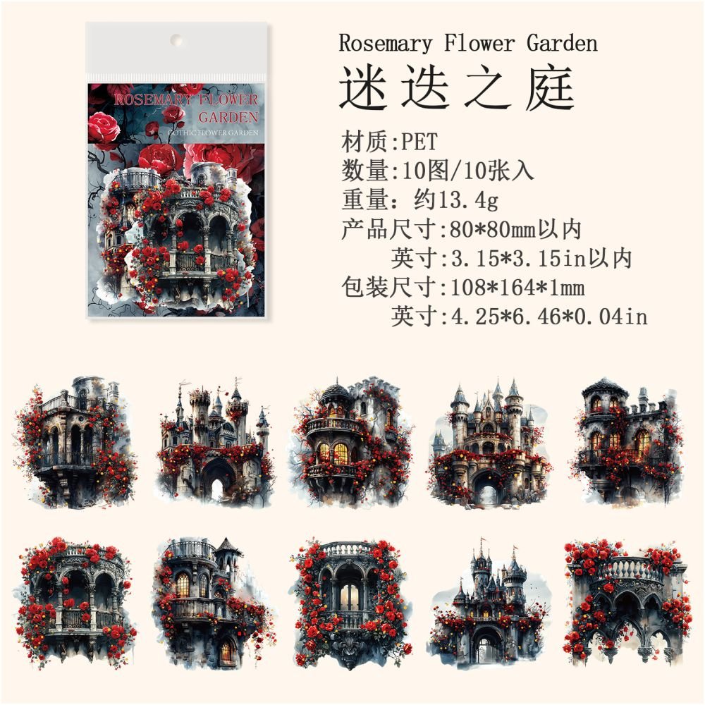 Gothic Floral Garden Series PET Stickers 4 Designs 10 Pcs - ViktaShop