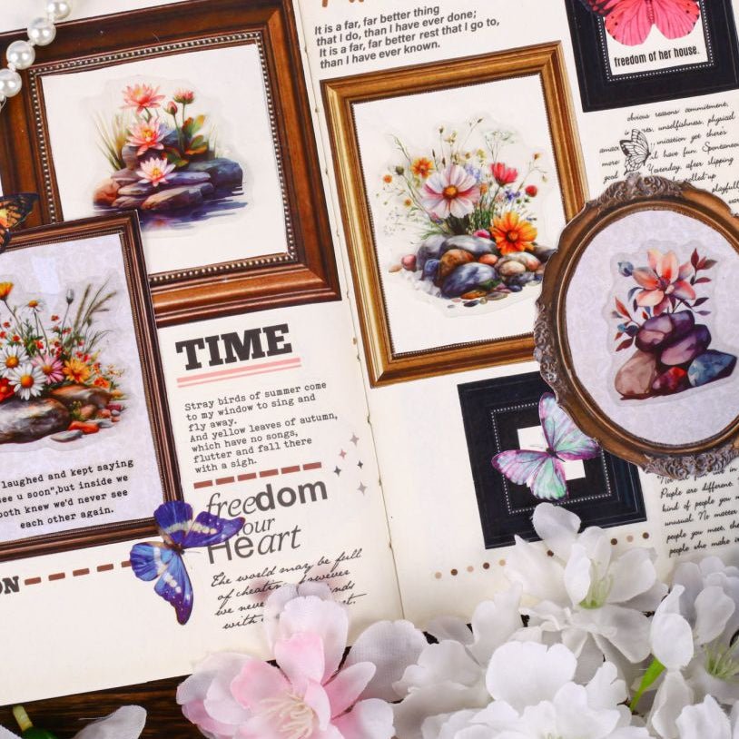 Gravel Flower Series PET Sticker Pack 16 sheets 6 Designs - ViktaShop