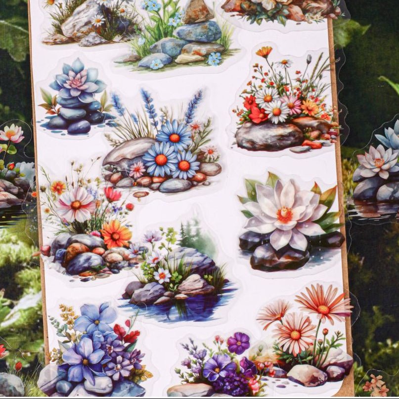 Gravel Flower Series PET Sticker Pack 16 sheets 6 Designs - ViktaShop