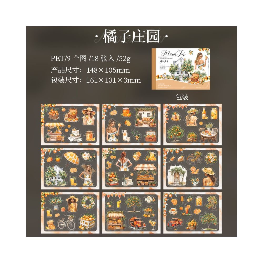 Journey Series Manor themed PET Sticker Book 18 Sheets 6 Styles - ViktaShop