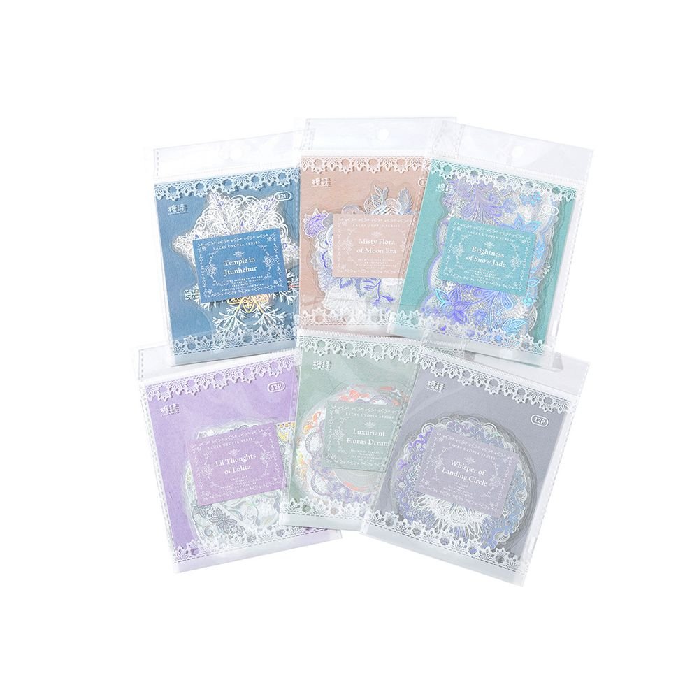 Lace Hot Stamping PET Sticker Bag 6 Designs 12 Pcs - ViktaShop