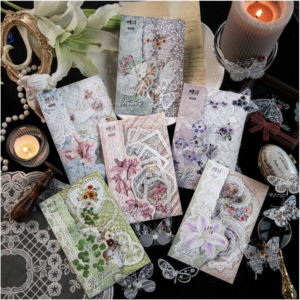 Lace trimmed Dance Series Vintage PET Stickers 20 Sheets 6 Designs - ViktaShop