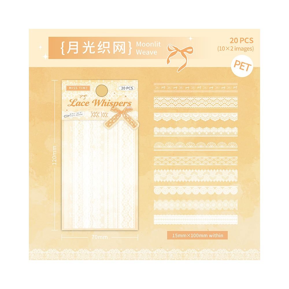 Lace Whispers Series PET Stickers 6 Designs 20 Pcs - ViktaShop