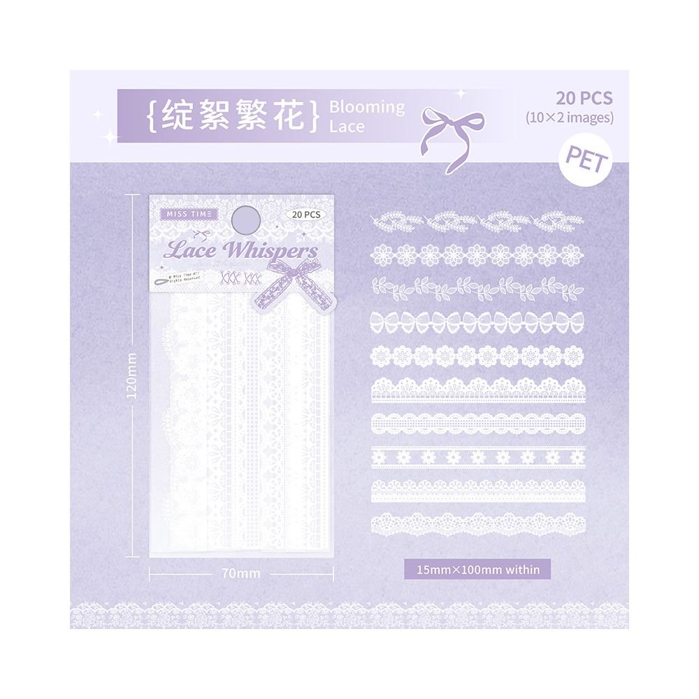 Lace Whispers Series PET Stickers 6 Designs 20 Pcs - ViktaShop