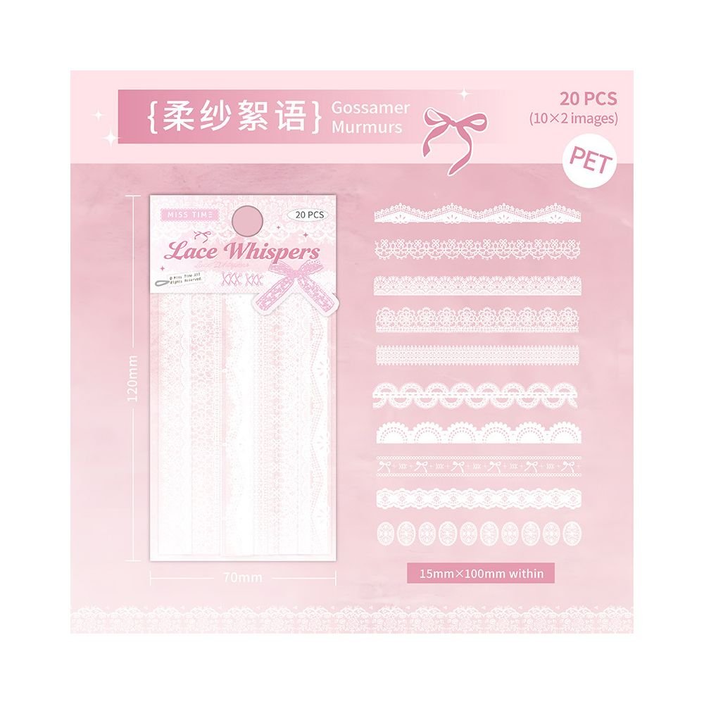 Lace Whispers Series PET Stickers 6 Designs 20 Pcs - ViktaShop