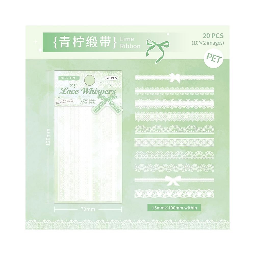 Lace Whispers Series PET Stickers 6 Designs 20 Pcs - ViktaShop