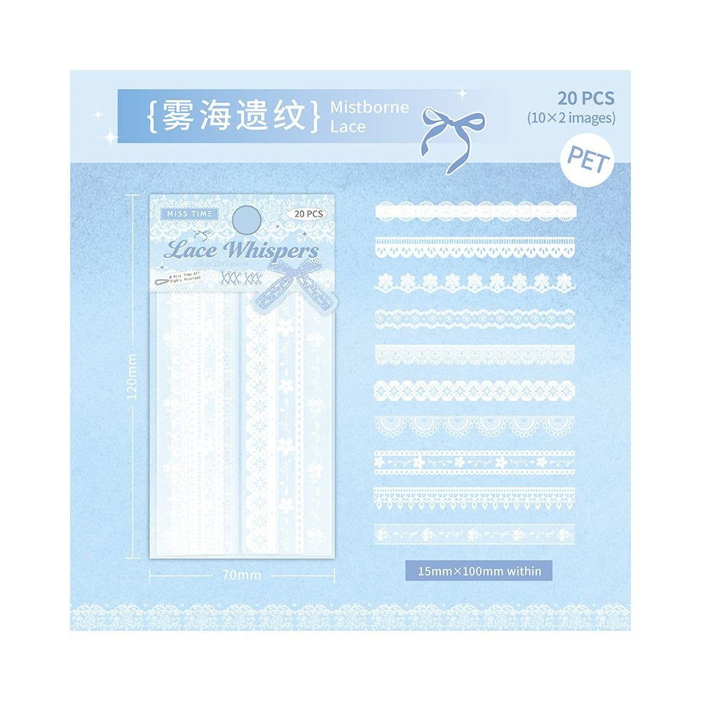 Lace Whispers Series PET Stickers 6 Designs 20 Pcs - ViktaShop