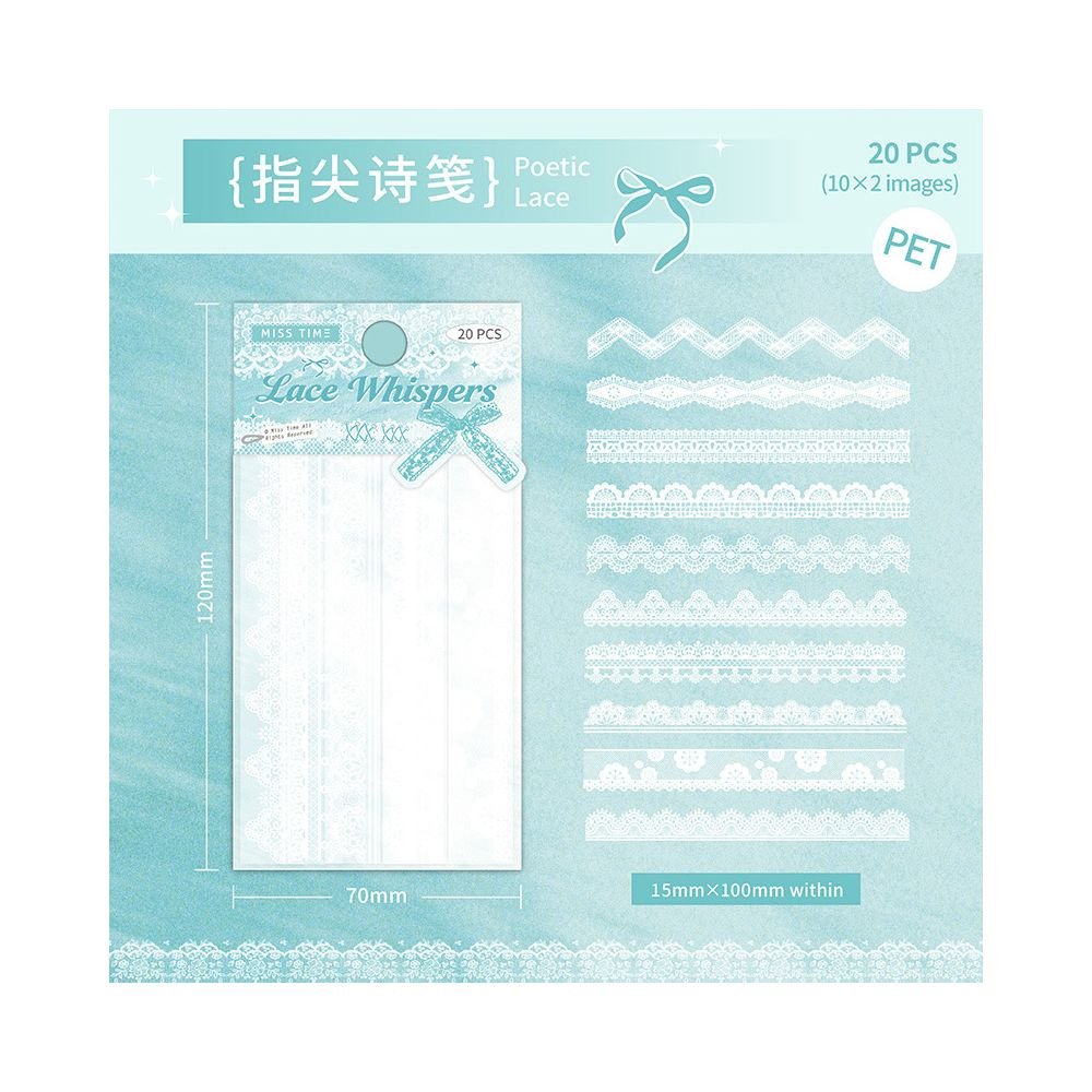 Lace Whispers Series PET Stickers 6 Designs 20 Pcs - ViktaShop