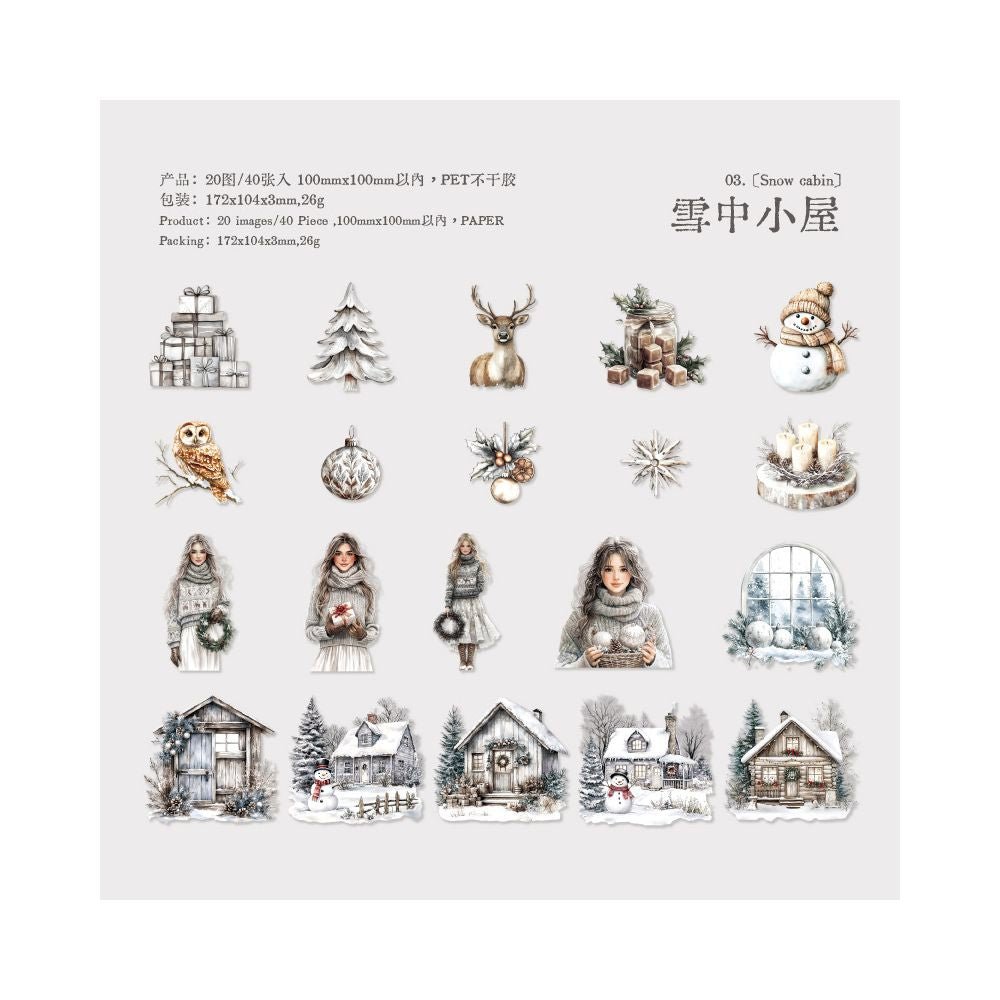 Landscaping Merry Christmas retro PET Stickers 40 Pcs - ViktaShop
