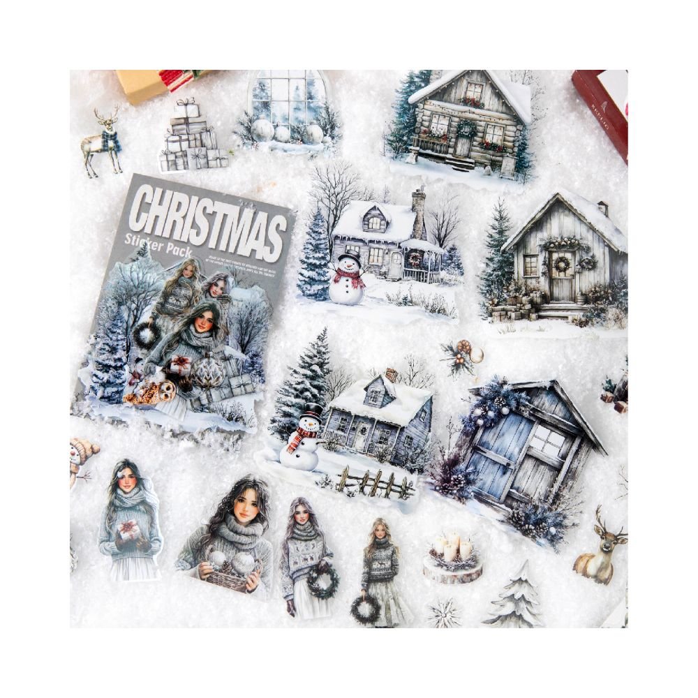 Landscaping Merry Christmas retro PET Stickers 40 Pcs - ViktaShop