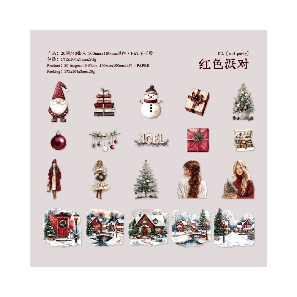 Landscaping Merry Christmas retro PET Stickers 40 Pcs - ViktaShop
