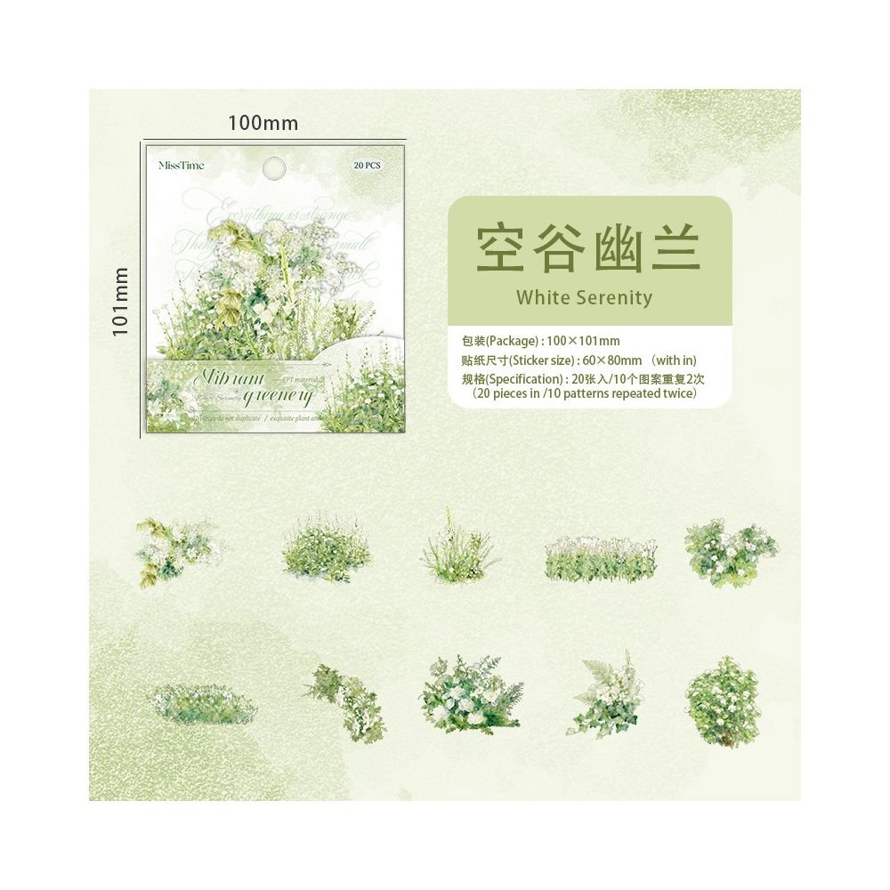 Lush Green Series PET Stickers 20 Sheets 6 Designs - ViktaShop
