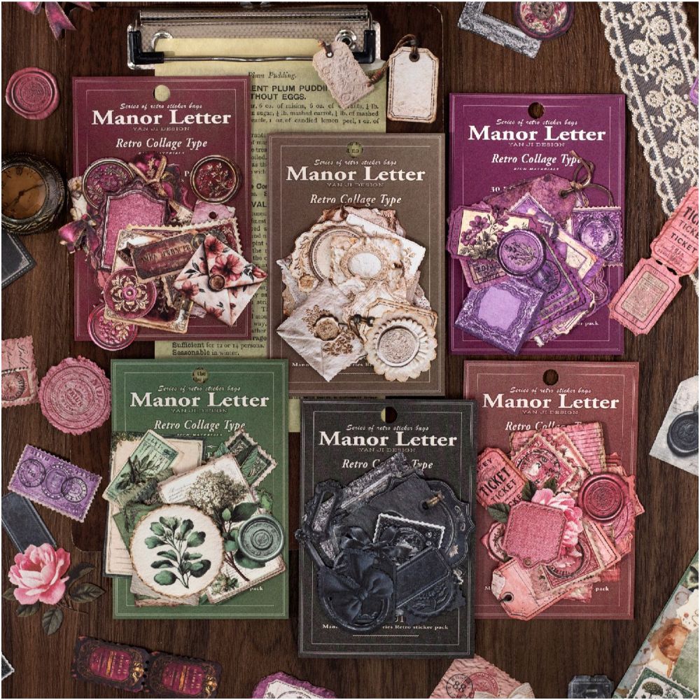Manor Letter Series Material Paper 30 Sheets 6 Designs - ViktaShop