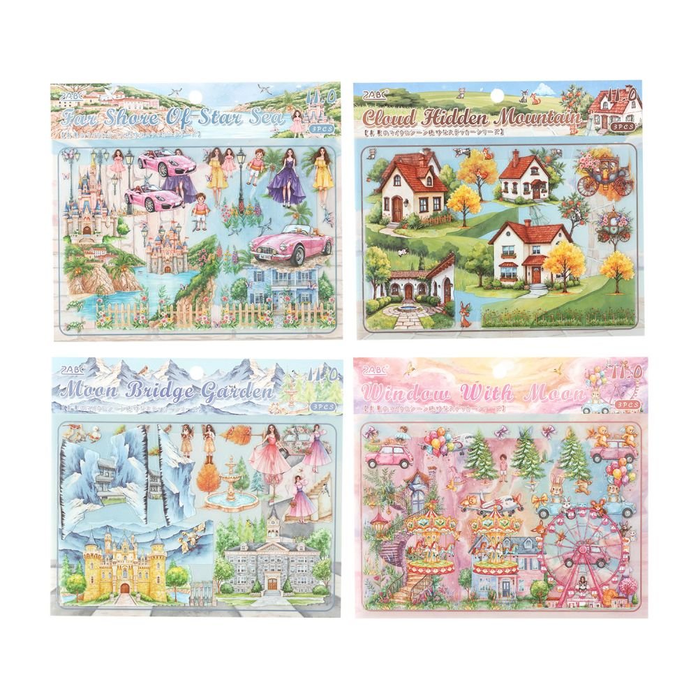 Midsummer Miniature Scenery PET Stickers 4 sheets 4 designs - ViktaShop