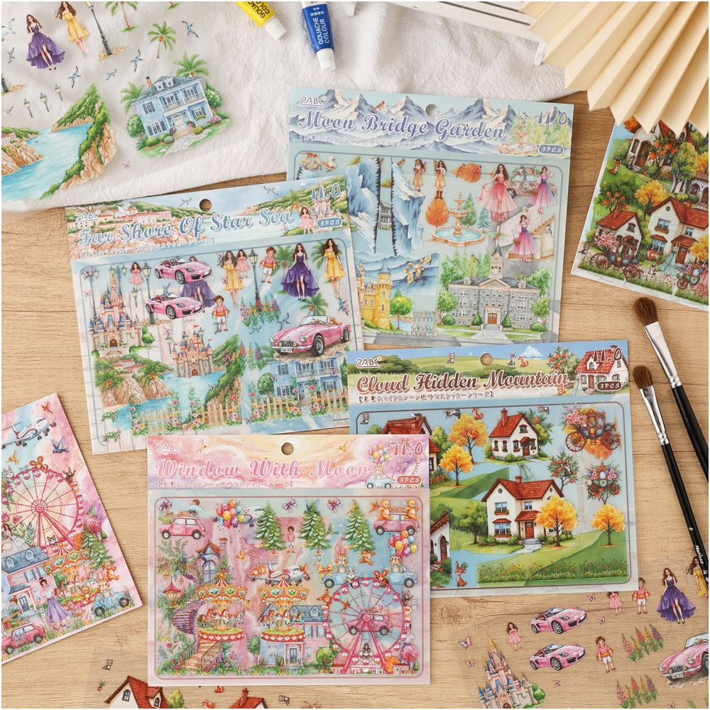 Midsummer Miniature Scenery PET Stickers 4 sheets 4 designs - ViktaShop