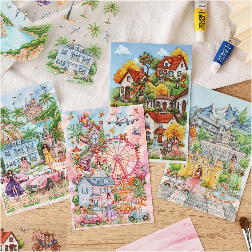 Midsummer Miniature Scenery PET Stickers 4 sheets 4 designs - ViktaShop
