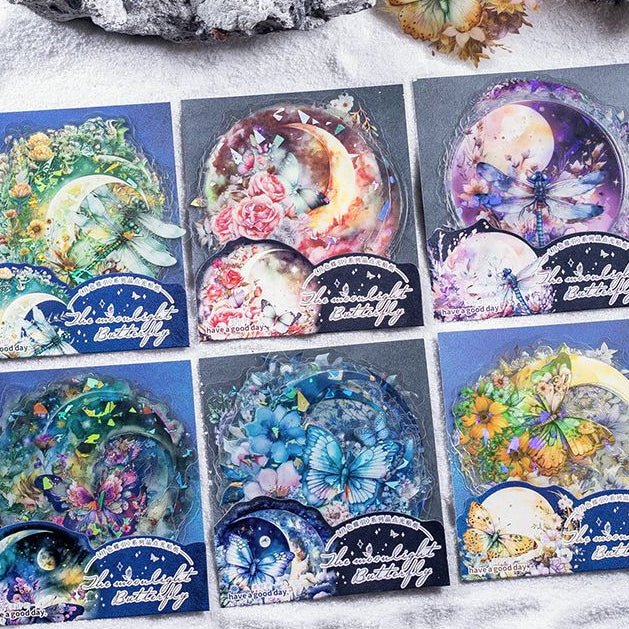 Moonlight Butterfly PET Stickers 6 Designs 10 Pcs - ViktaShop