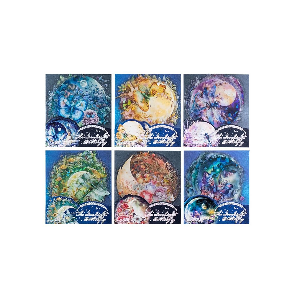 Moonlight Butterfly PET Stickers 6 Designs 10 Pcs - ViktaShop