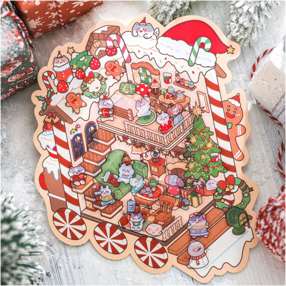 Night Dream Christmas Miniature Landscape PET Stickers 3 Sheets - ViktaShop