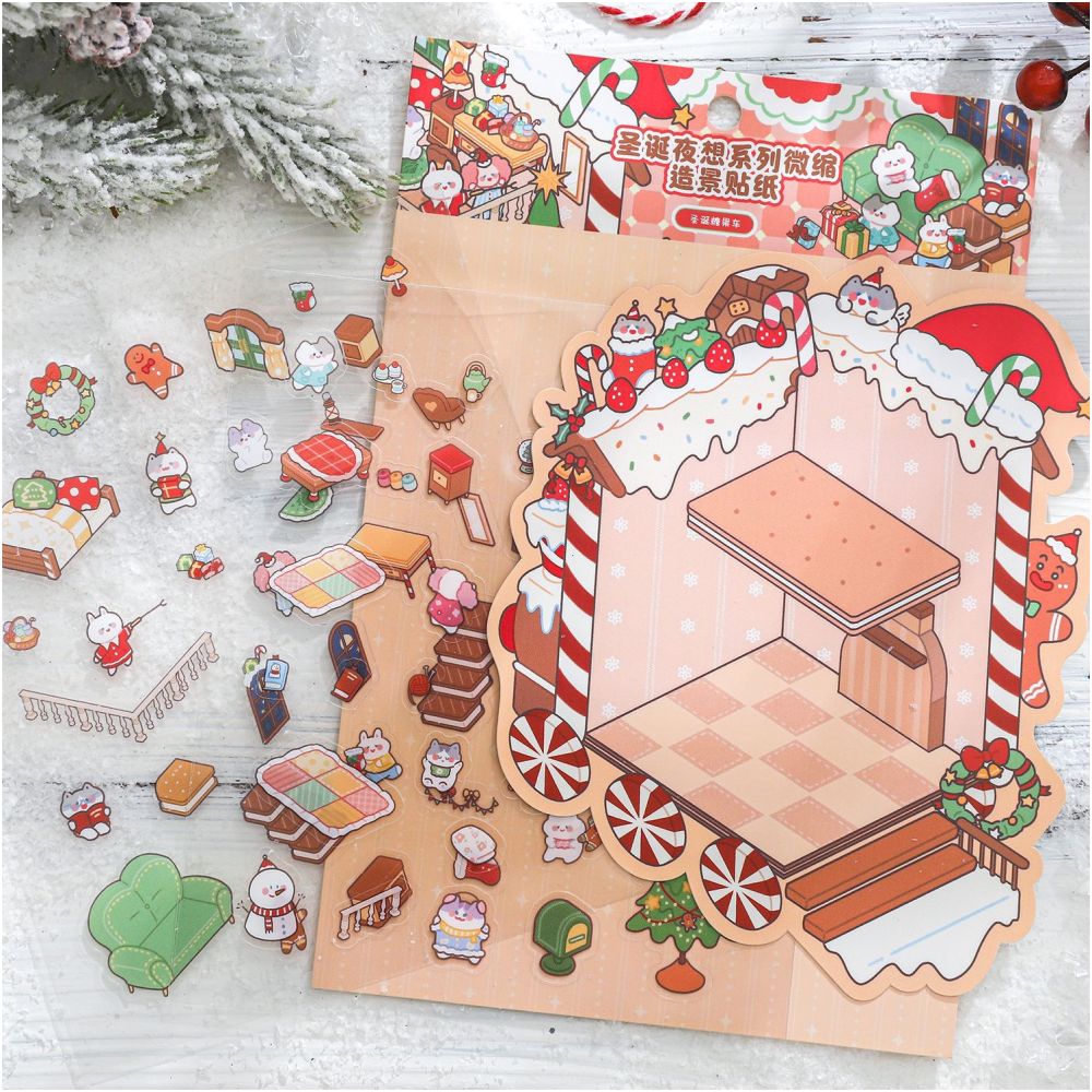 Night Dream Christmas Miniature Landscape PET Stickers 3 Sheets - ViktaShop