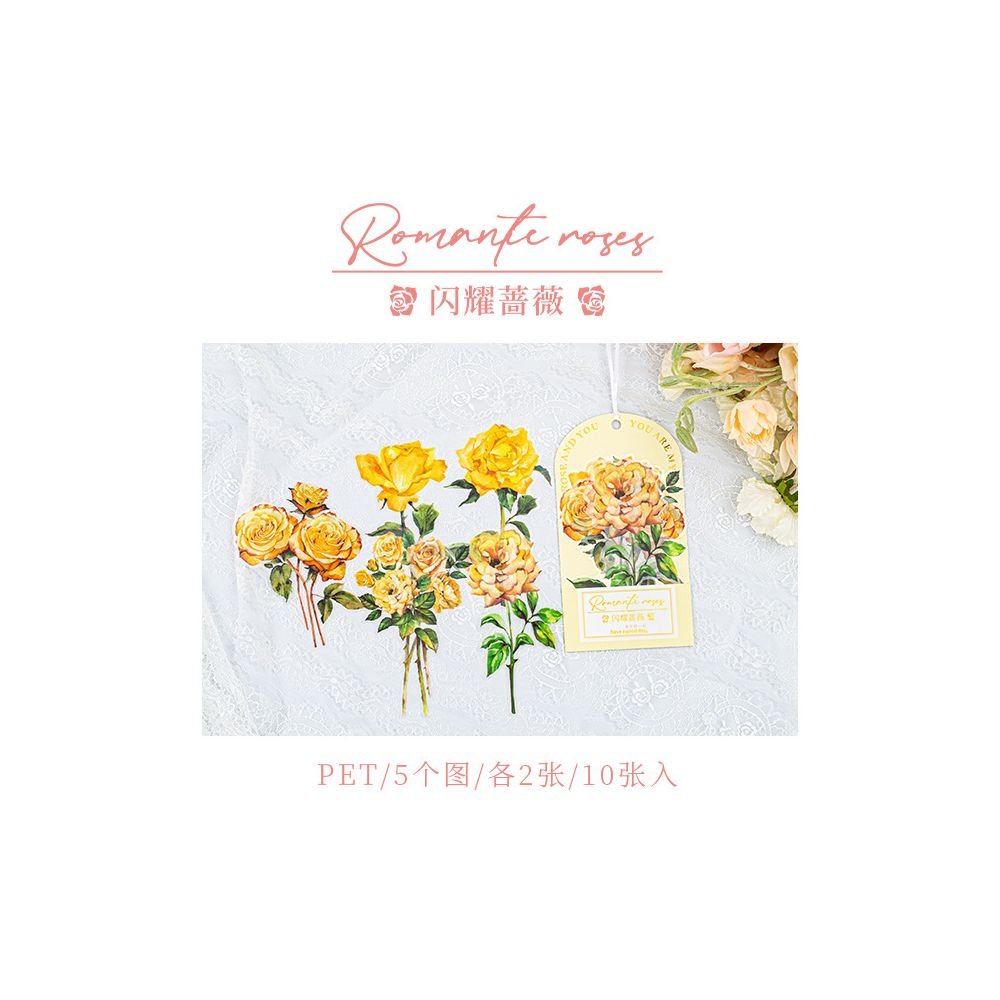 Pack Romantic Rose Series Large Size PET Stickers 6 Designs 10 Pcs - ViktaShop