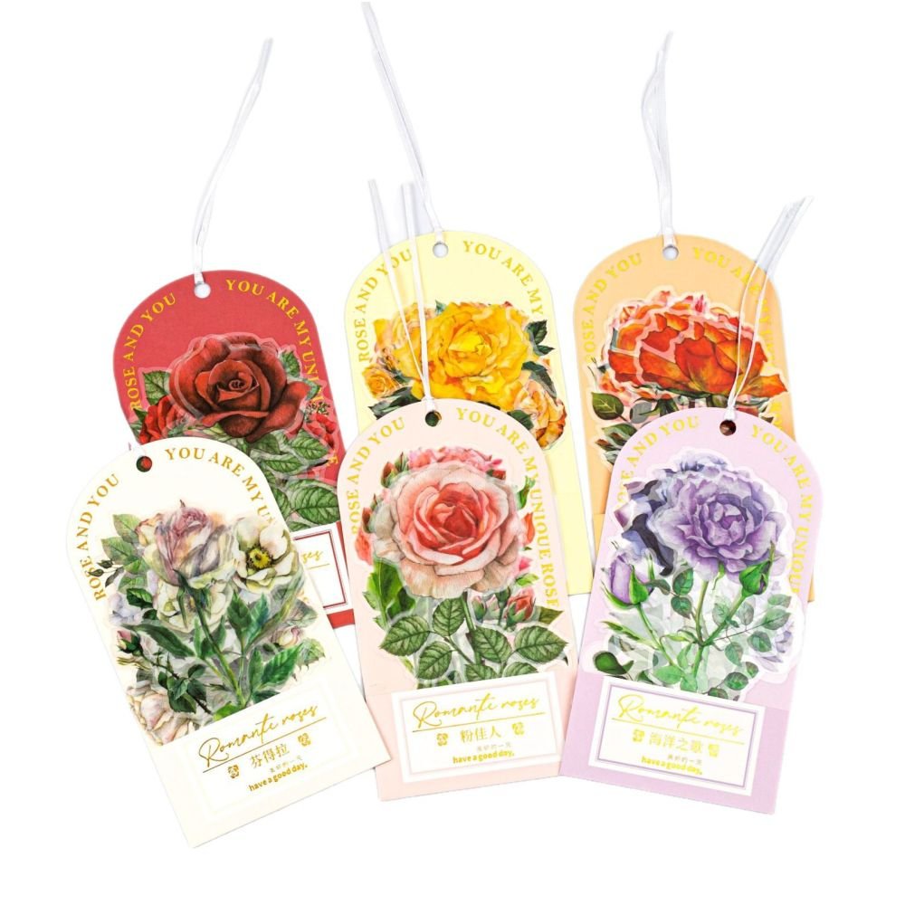 Pack Romantic Rose Series Large Size PET Stickers 6 Designs 10 Pcs - ViktaShop