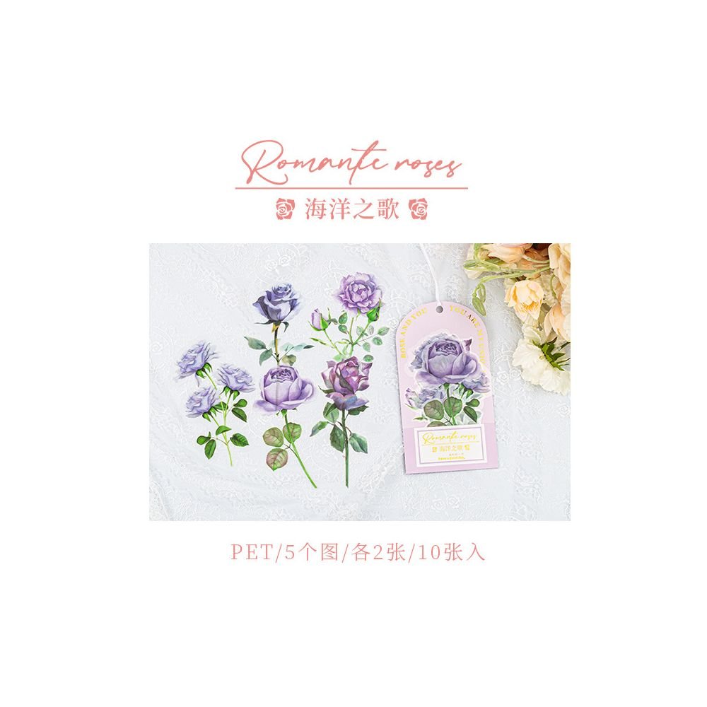Pack Romantic Rose Series Large Size PET Stickers 6 Designs 10 Pcs - ViktaShop