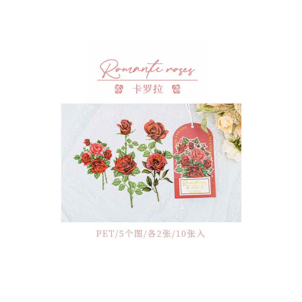 Pack Romantic Rose Series Large Size PET Stickers 6 Designs 10 Pcs - ViktaShop