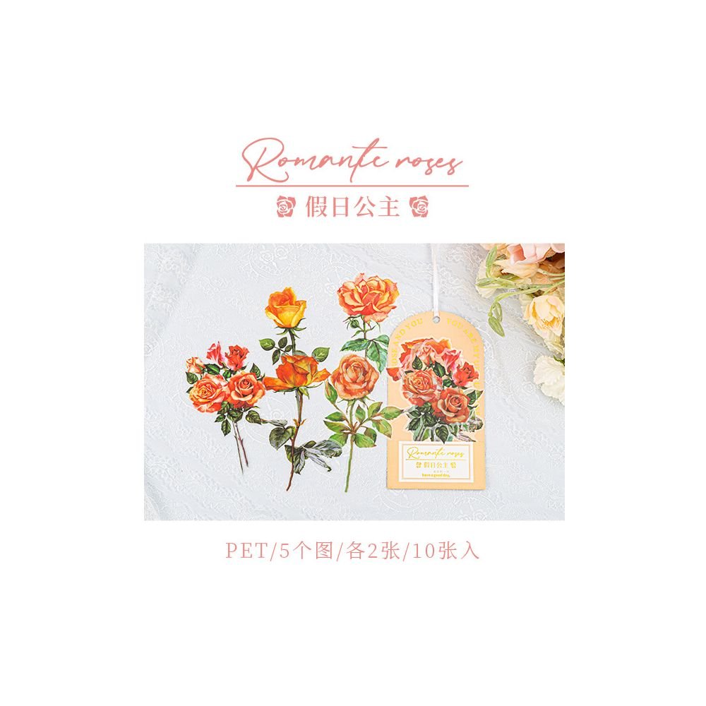 Pack Romantic Rose Series Large Size PET Stickers 6 Designs 10 Pcs - ViktaShop