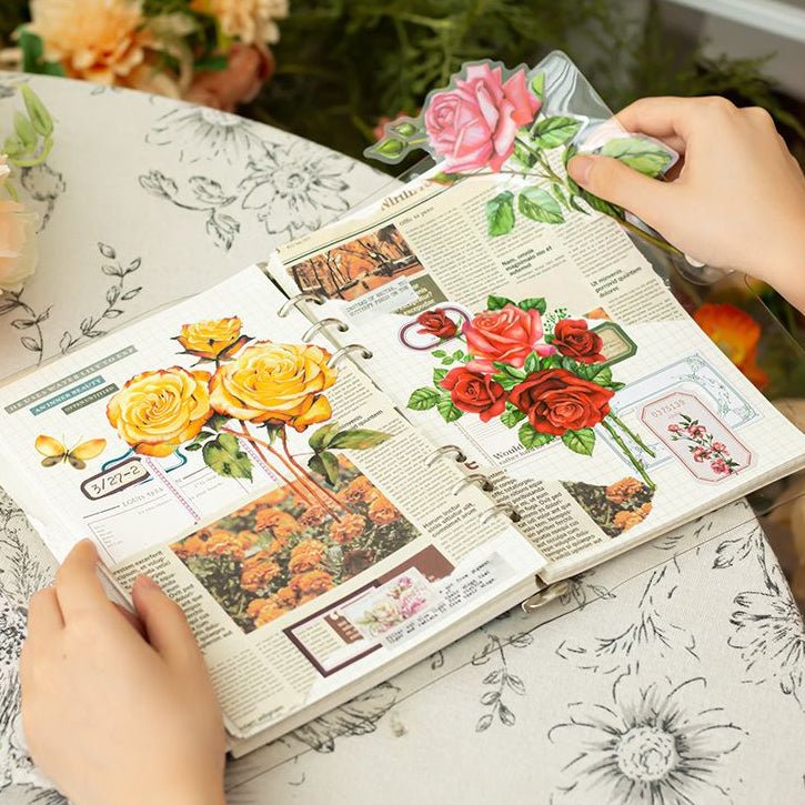 Pack Romantic Rose Series Large Size PET Stickers 6 Designs 10 Pcs - ViktaShop