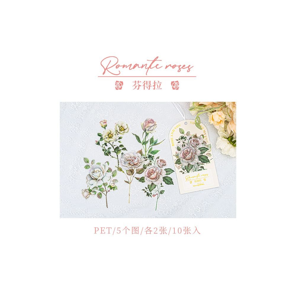 Pack Romantic Rose Series Large Size PET Stickers 6 Designs 10 Pcs - ViktaShop