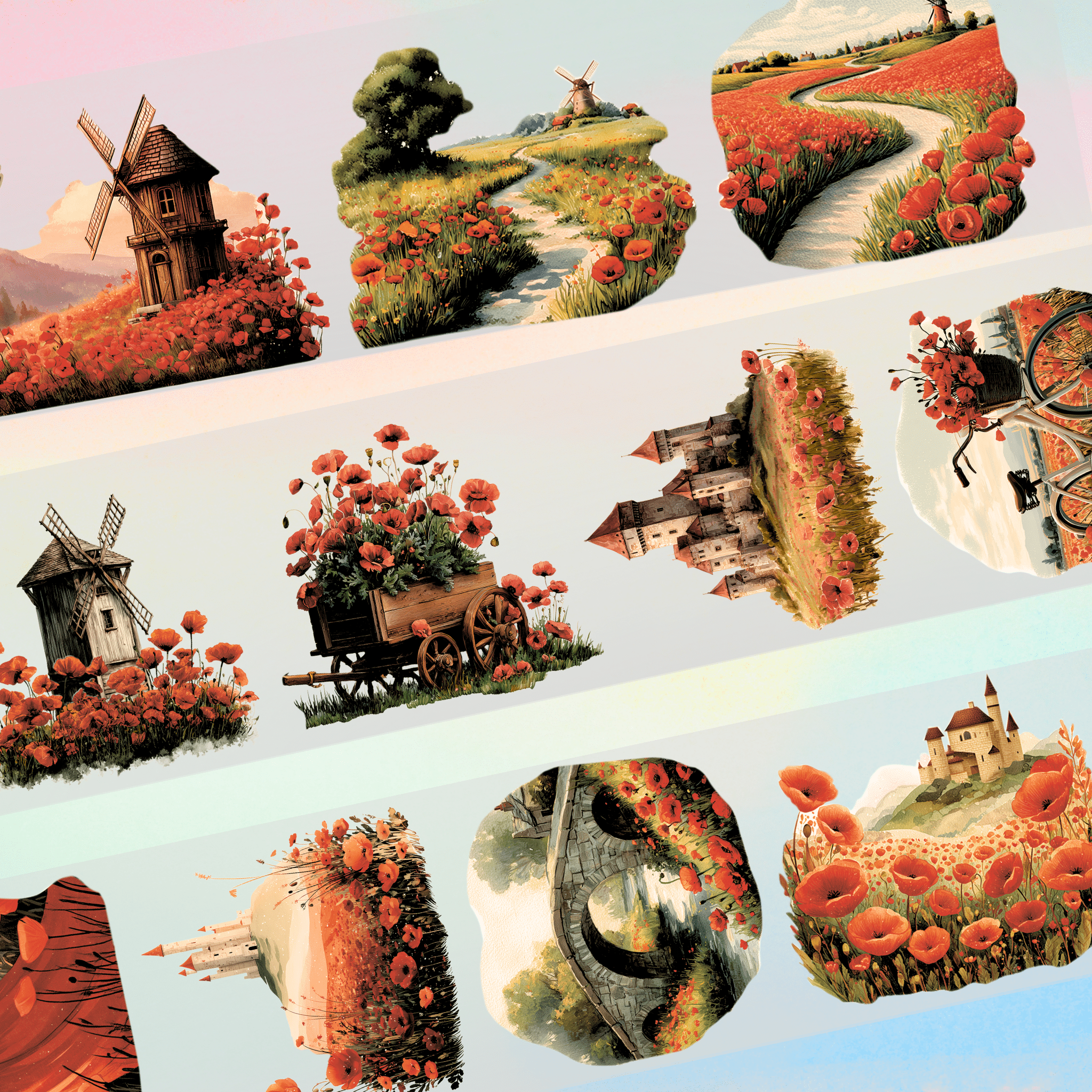 Queens Art Poppy field landscape PET tape 8cm x 125cm - ViktaShop