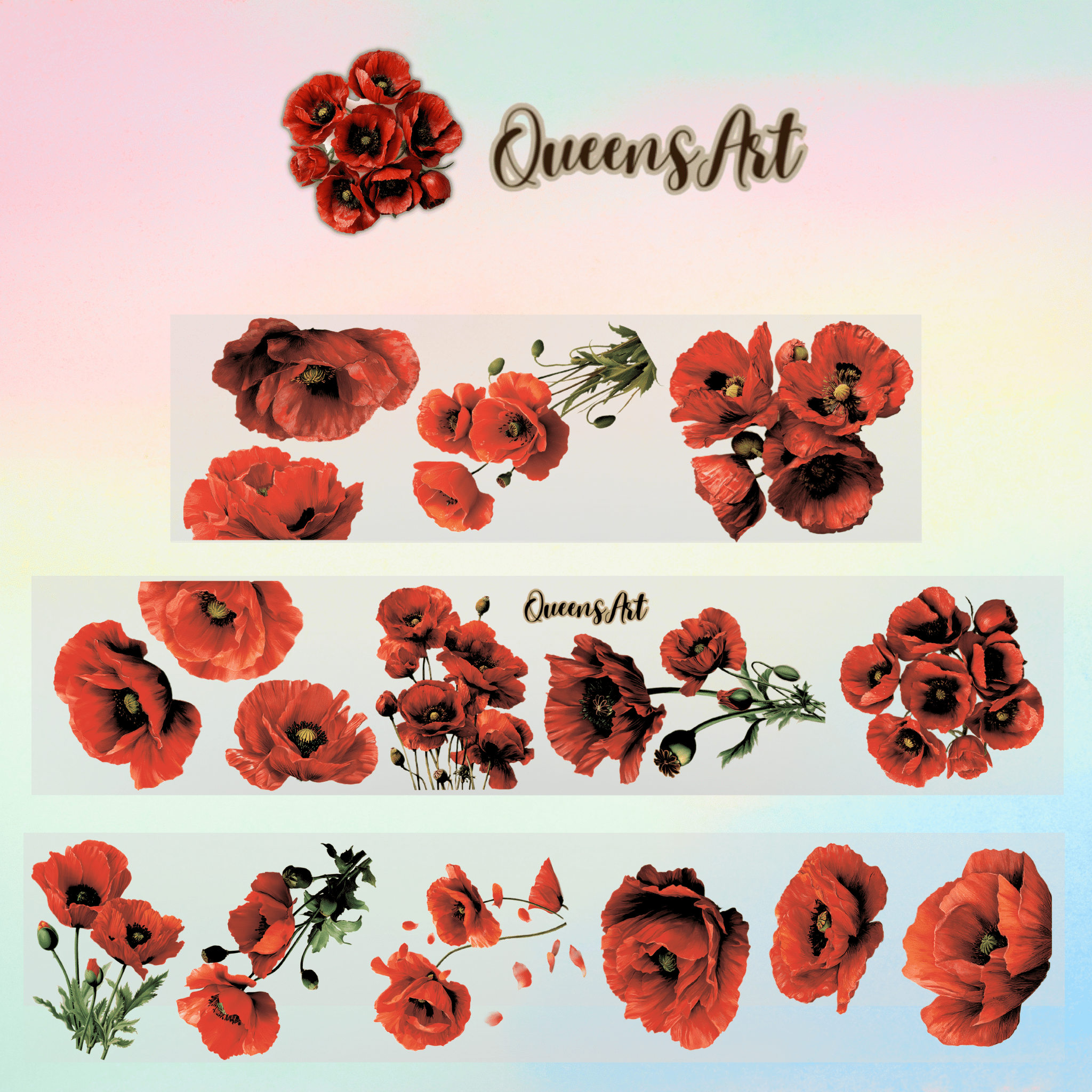 Queens Art Poppy PET tape 8cm x 1m - ViktaShop