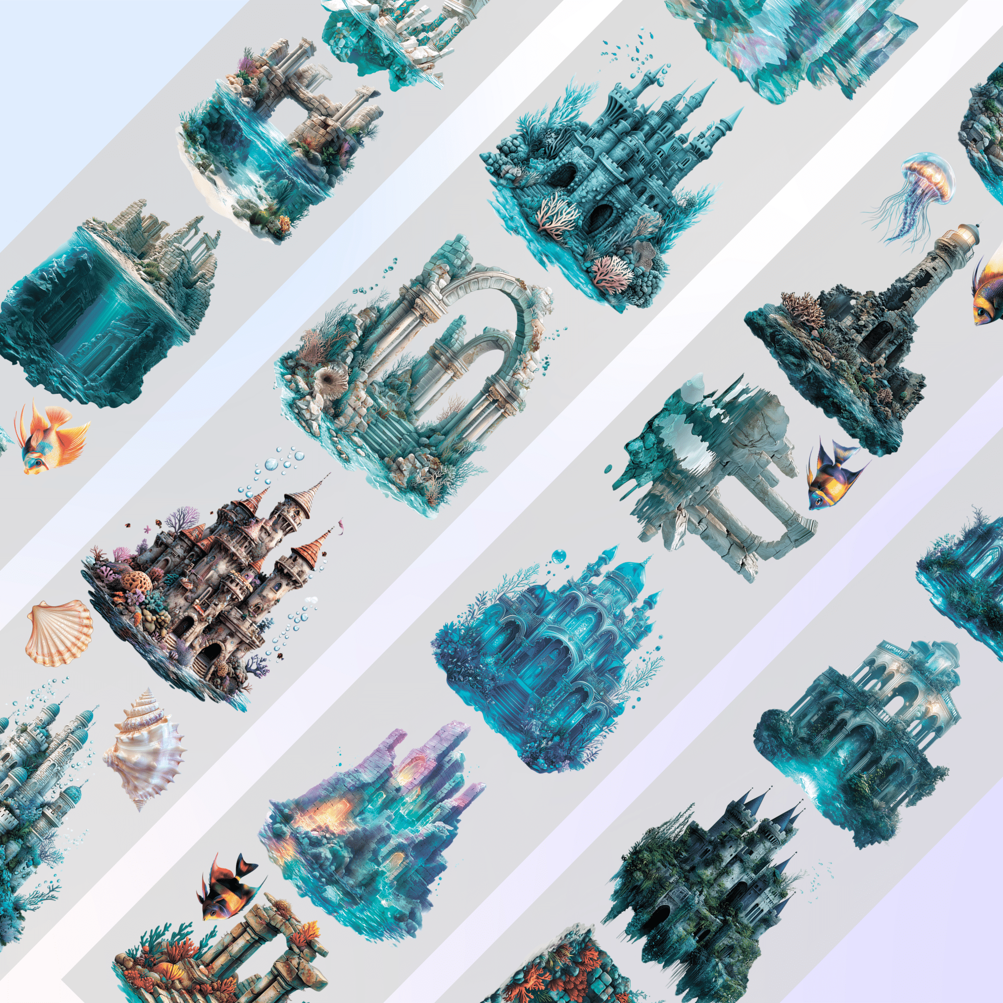 Queens Art Underwater Castle PET tape 9cm x 2,5m - ViktaShop
