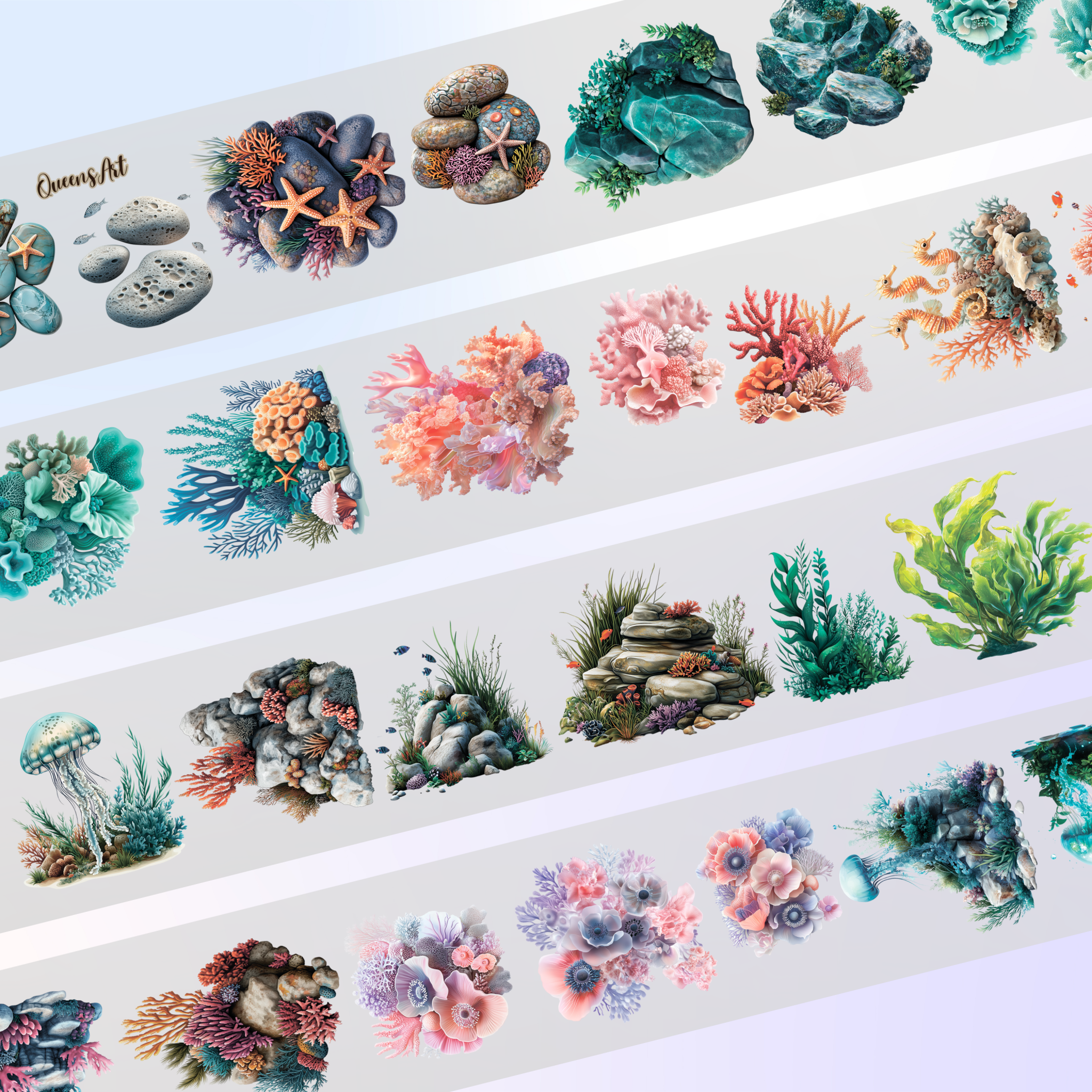 Queens Art Underwater Vegetation PET tape 8cm x 2,5m - ViktaShop