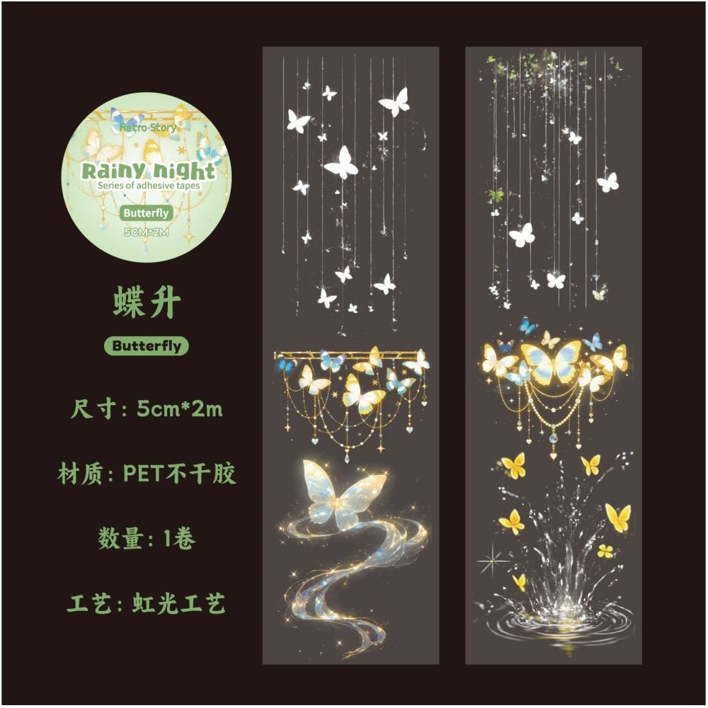 Rain night series PET Tape 6 designs 5cm x 2m - ViktaShop
