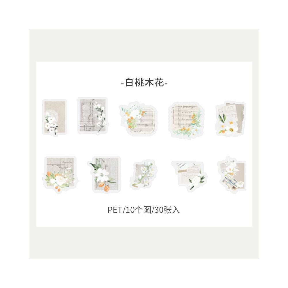 Retro Floral Collage PET Sticker Pack 8 Designs 30 pcs - ViktaShop
