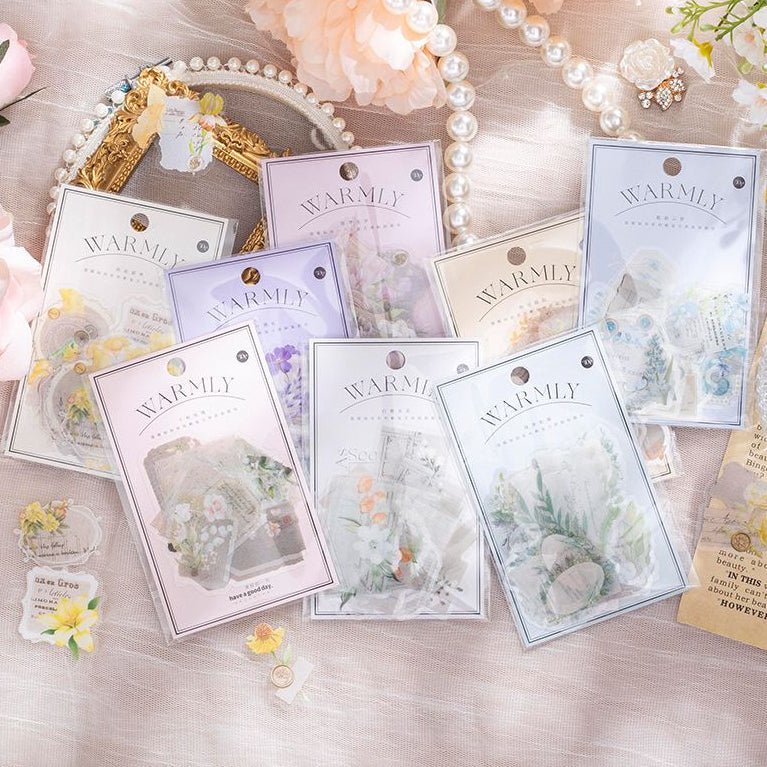 Retro Floral Collage PET Sticker Pack 8 Designs 30 pcs - ViktaShop
