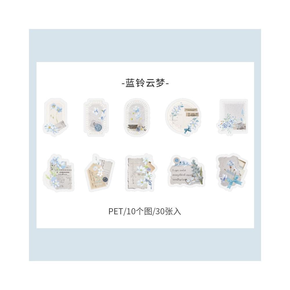 Retro Floral Collage PET Sticker Pack 8 Designs 30 pcs - ViktaShop