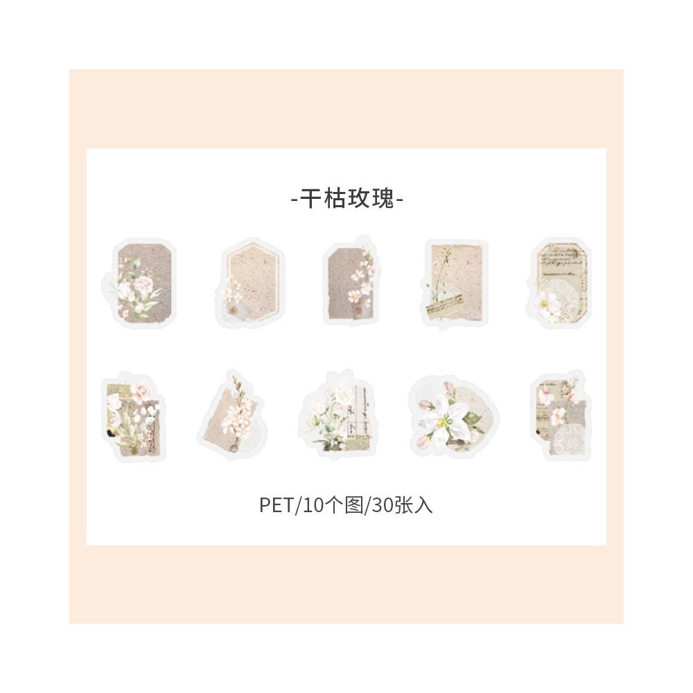 Retro Floral Collage PET Sticker Pack 8 Designs 30 pcs - ViktaShop
