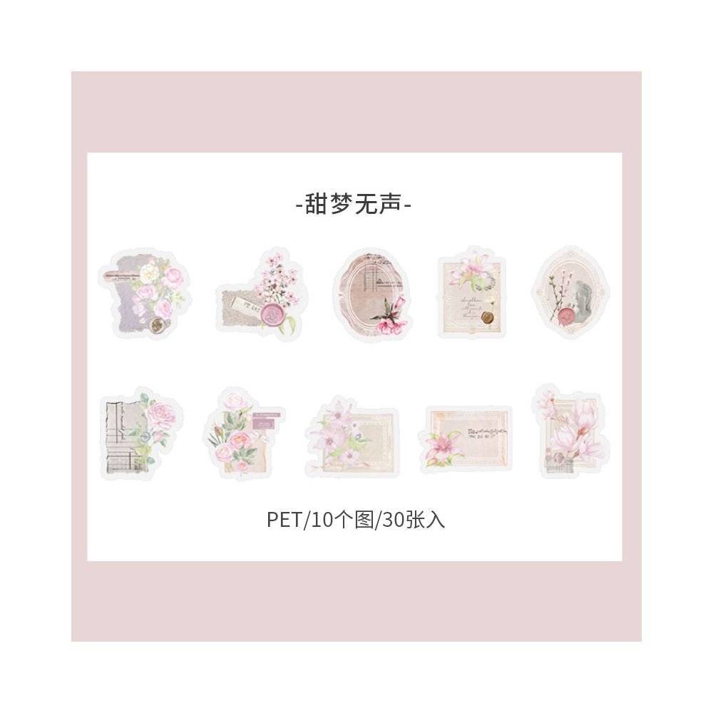 Retro Floral Collage PET Sticker Pack 8 Designs 30 pcs - ViktaShop