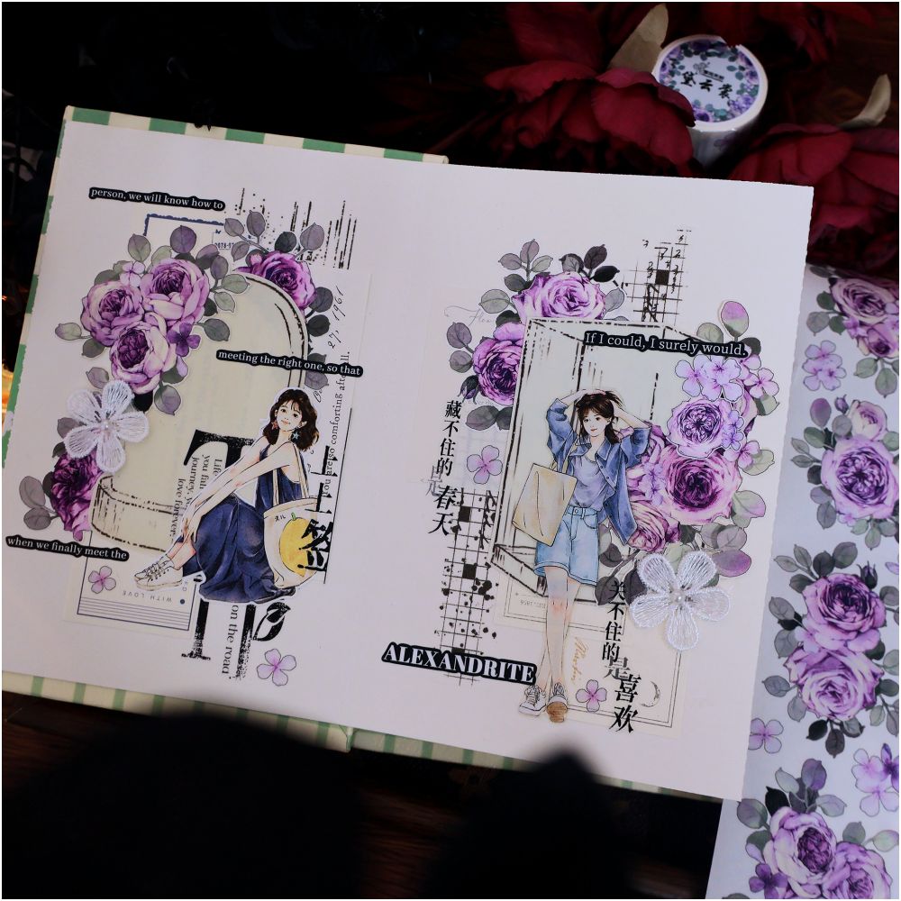 Retro flower purple die cut PET tape 5,5cm / 1m - ViktaShop