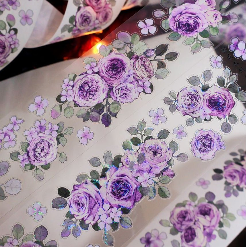 Retro flower purple die cut PET tape 5,5cm / 1m - ViktaShop
