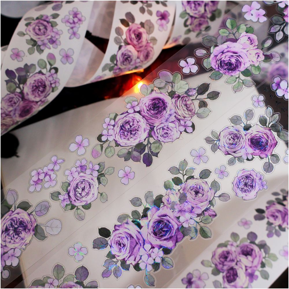 Retro flower purple die cut PET tape 5,5cm / 1m - ViktaShop