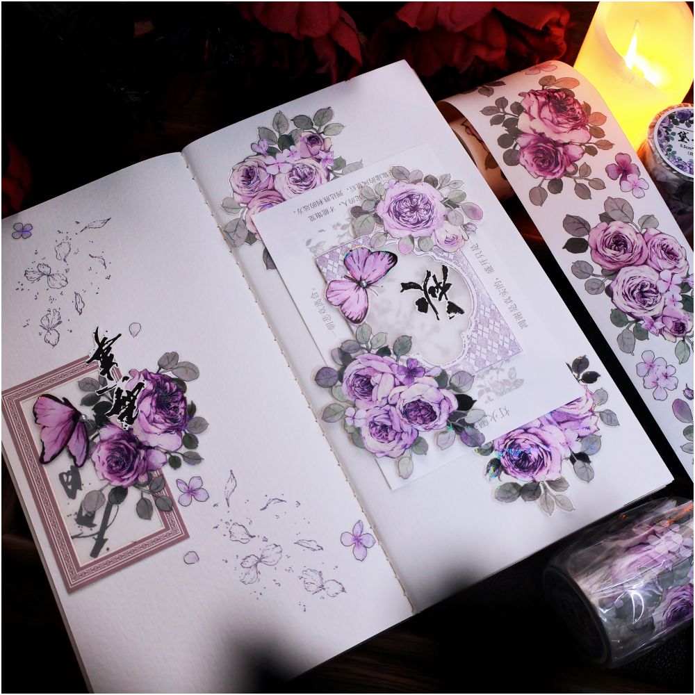 Retro flower purple die cut PET tape 5,5cm / 1m - ViktaShop