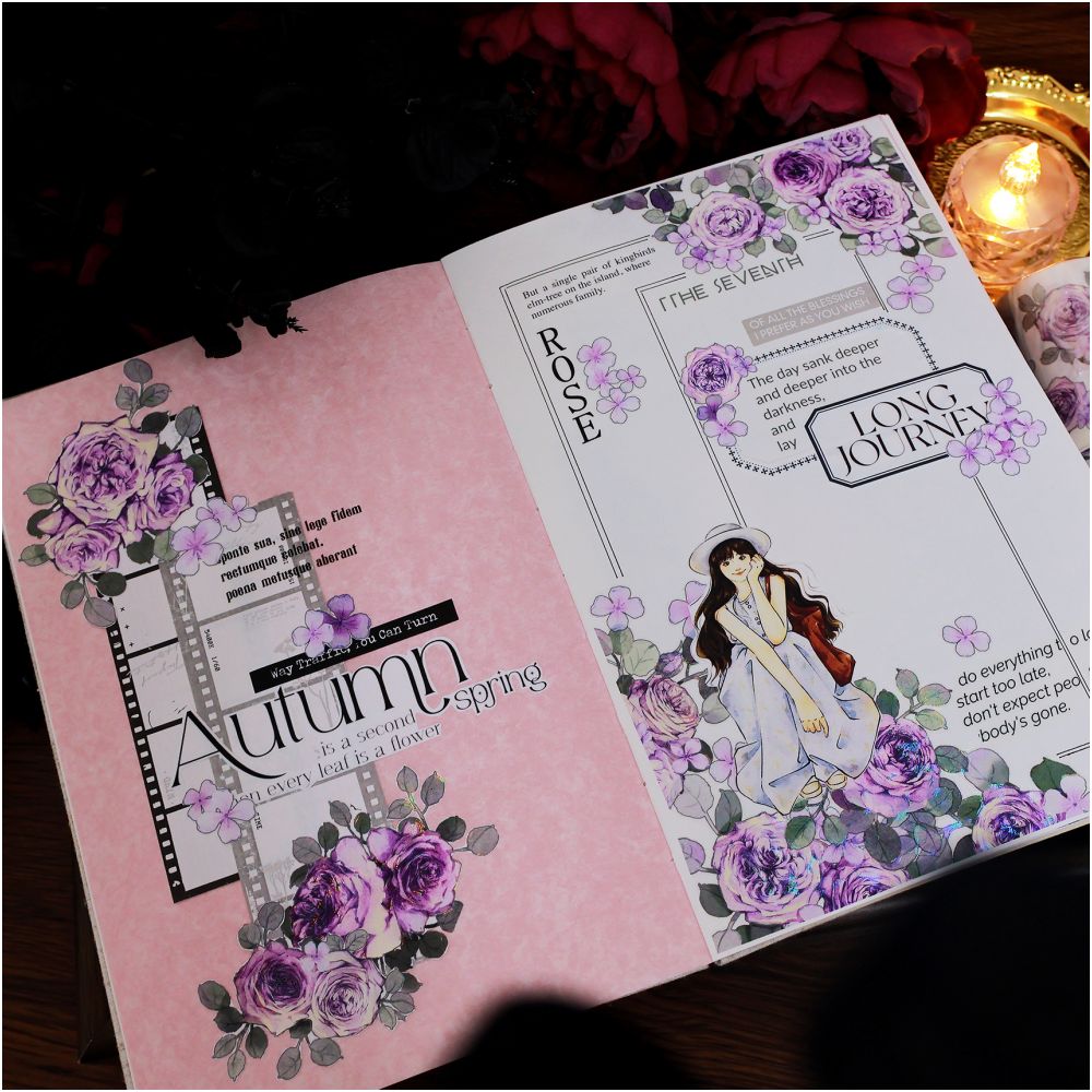 Retro flower purple die cut PET tape 5,5cm / 1m - ViktaShop