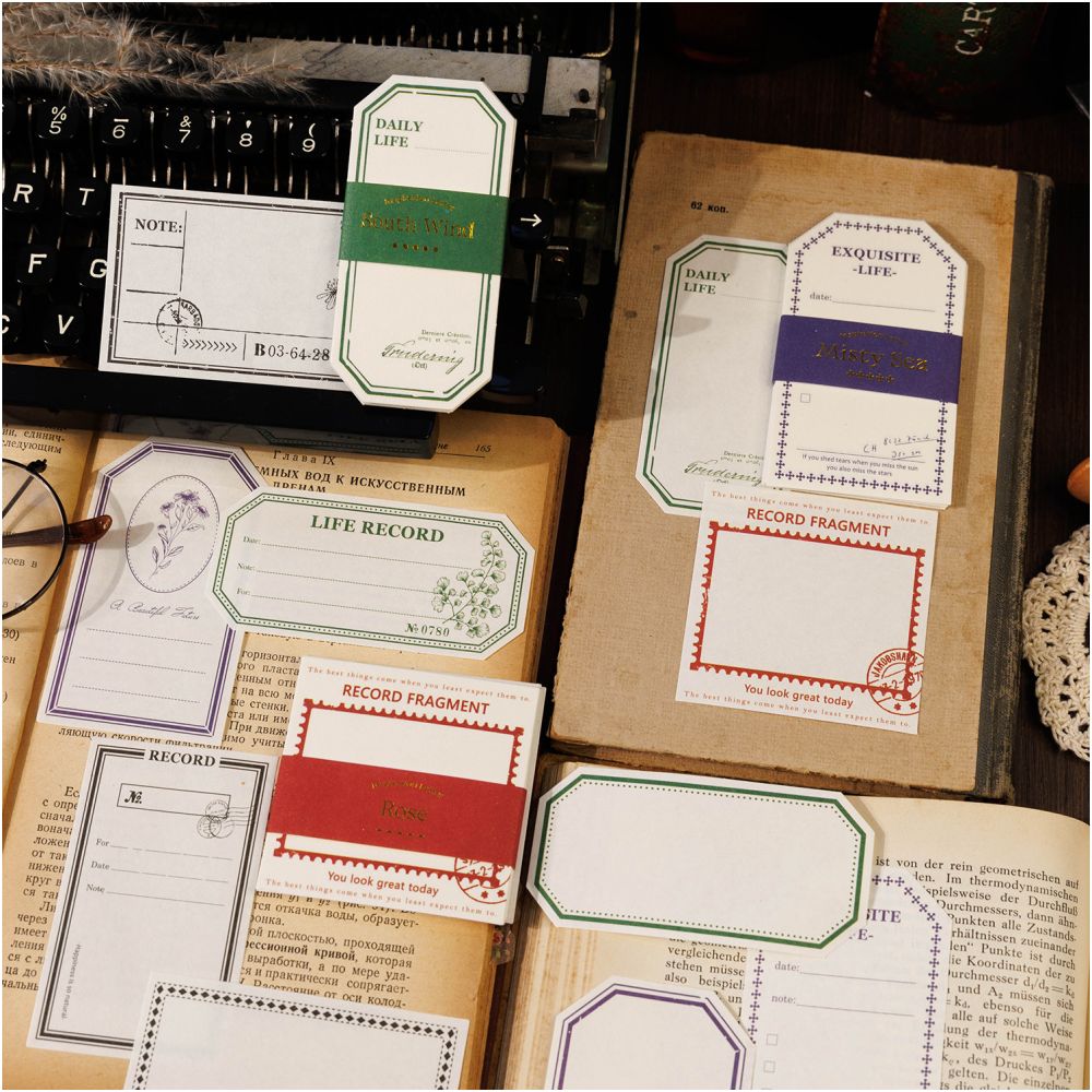 Retro Memo Paper Base 4 Designs 30 Pcs - ViktaShop