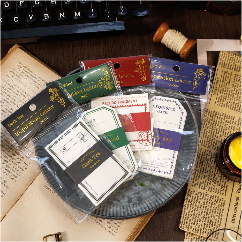 Retro Memo Paper Base 4 Designs 30 Pcs - ViktaShop