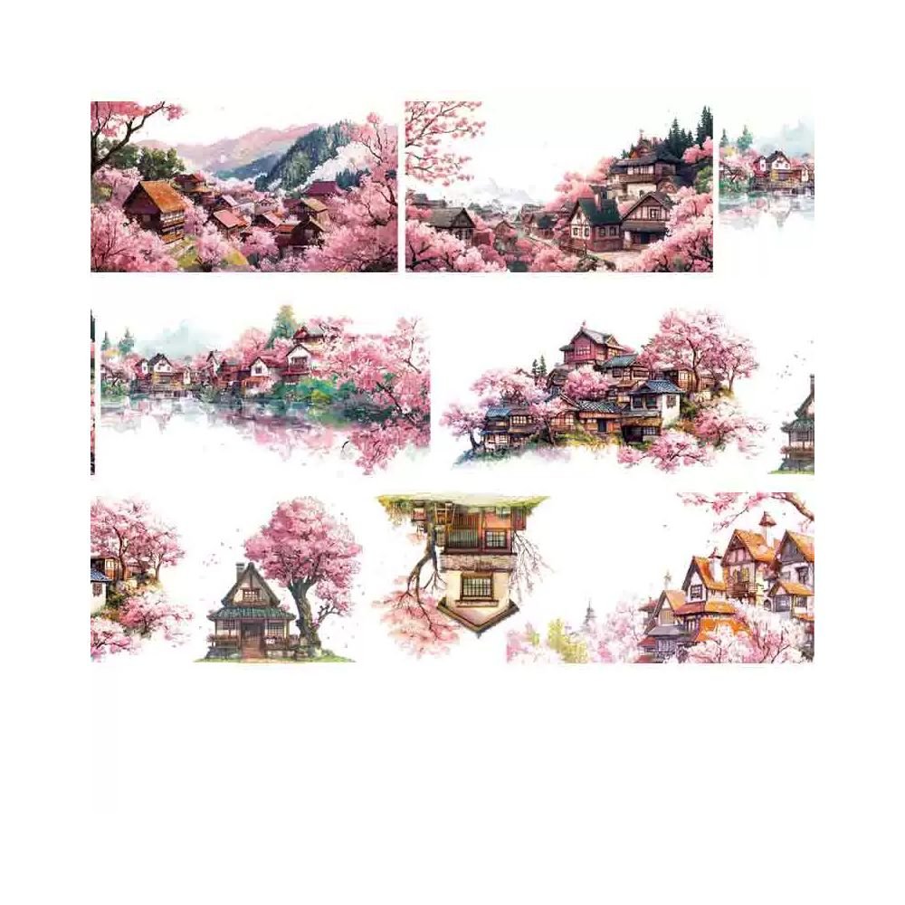 Sakura Tree Town Landscape PET Tape 6 Styles 9cm x 1m - ViktaShop